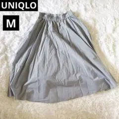 n127【ユニクロ】サーキュラースカート，膝丈スカート，ストライプ，M