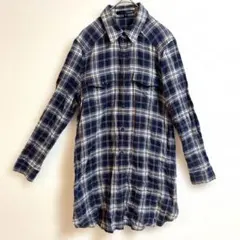 22 OCTOBRE チェック柄ロングシャツ チュニック ネイビー 長袖