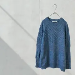 3597【パシフィックステイト】ニット　長袖　麻　リネン　青　Ｍ　クルーネック