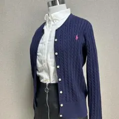 未使用級 ラルフローレン ケーブルニット カーディガン ネイビー ピンク M相当