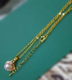 一粒パール&貝殻チャーム　チェーンネックレス