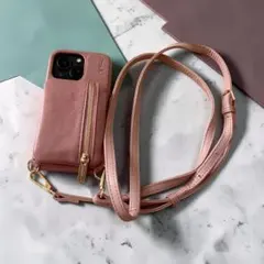 iPhon13proケース ショルダーストラップ付き美品ピンク