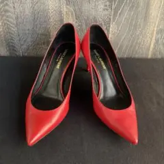 SAINT LAURENT PARIS 美品 パンプス 低めヒール レッド 本革