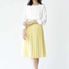 【美品】ナチュラルビューティー プリーツ フレア ミドル スカート イエロー