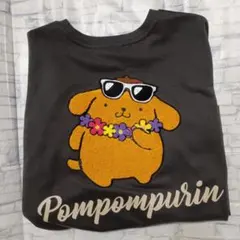 ポムポムプリン　日焼け　薄手トレーナー　サガラ刺繍　ブラック　レディース　L