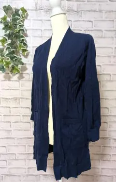 【シネマクラブ】レディース　長袖カーディガン　ネイビー　M　薄手　ミドル丈