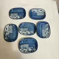 【未使用】青い和風デザインの豆皿6枚セット