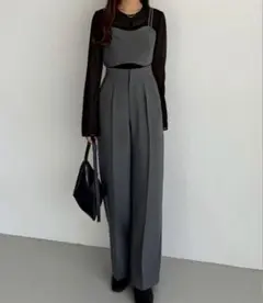 GlamLips グラムリップス サイドベルト サテンワイドパンツ グレージュ