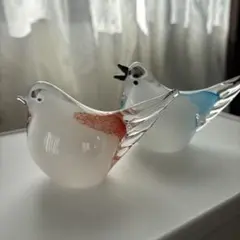 ガラス製 鳥のオブジェ 2個セット