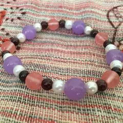 ラベンダー翡翠とガーネットとチェリークオーツの天然石ブレスレット◆パワーストーン