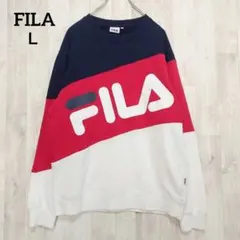 フィラ 長袖ビックロゴスウェット L 赤 紺 白 オーバーサイズ 男女兼用