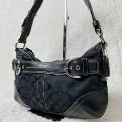 【美品】 COACH ソーホー シグネチャー ワンショルダーバッグ ホーボー 黒