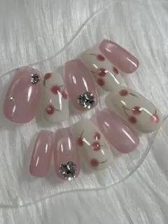 【オーダー】ネイルチップ マグネット さくらんぼネイル ちゅるん