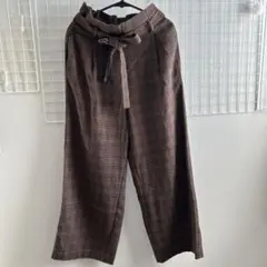値下げ！ブラウン系チェック ワイドパンツ リボン付き