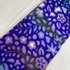 Y6765 リバーシブル　半巾帯　正絹　着物　浴衣　袴　紫　青　緑　花