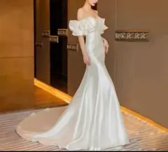 S ウェディングドレス マーメイド オフショル 二次会 前撮り 結婚式　即日発送