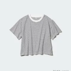 スラブジャージーボーダークロップドT（半袖）　ホワイト　Mサイズ