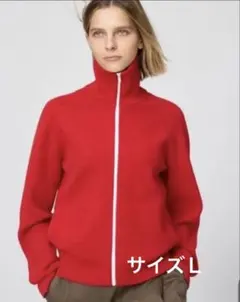UNIQLO C ミラノリブフルジップカーディガン 15 RED L