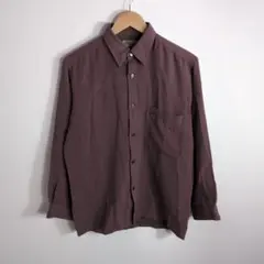 レトロ 古着 シャツ 長袖 くすみパープル 紫ブラウン ポリシャツ