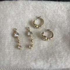 SWAROVSKI ゴールド フープピアスとストーン付きピアスセット