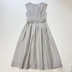 【ランバンオンブルー】ワンピース　ロング　Aライン　ウエストマーク　リネン　36