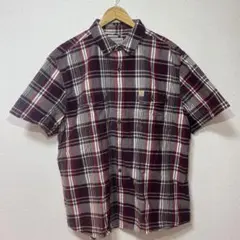 【人気デザイン】Carhartt 半袖チェックシャツ　赤系半袖シャツ XL