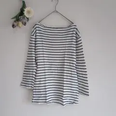 無印良品【Ｌ】長袖カットソー　ボーダー　ボートネック トップス　ロンT