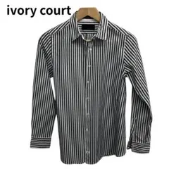 アイボリーコート ストライプ 長袖シャツ グレー　Ｖネック　カジュアル　前開き