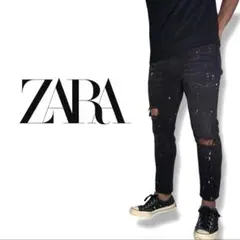 ZARA｜スプラッシュペイントブラックスキニーデニムEUR40ジェギング好きにも