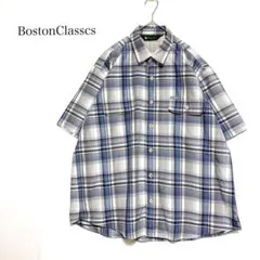 ボストンクラシックス 半袖チェックシャツ 薄手メッシュ裏地(LL) ブルー系