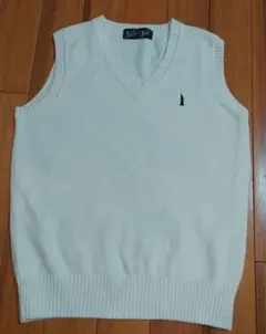 EAST BOY ホワイト Vネック ニットベスト M９号 Vネック コットン