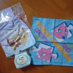 【ポケモン】一番くじ 巾着 がま口 ハンカチ セット　ミュウ イーブイ　郵のサムネイル