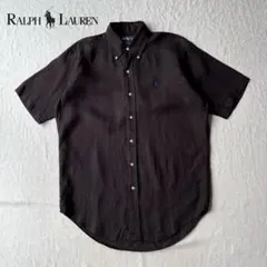 25年製✨リネン100 ラルフローレン オープンカラーシャツ 黒 ポニー L 