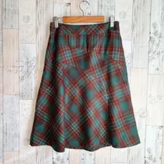 美品　マーブルインク　膝丈フレアスカート　ウール100% チェック柄