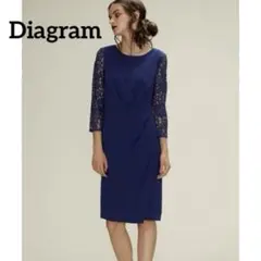 極美品✨ダイアグラム　ドレープレースワンピース　ネイビー　36 七分袖