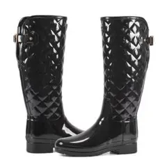 未使用級 HUNTER レインブーツ 金金具 リファインドグロスキルト UK6