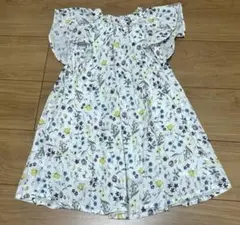 110 プティマイン　ワンピース　花柄　ノースリーブ　半袖　マルチ　ホワイト