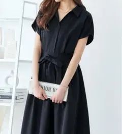 alotta ベルト付ききれいめシャツワンピース ネイビー Lサイズ