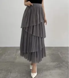 ランダムヘアチュールスカート　グレー　Lサイズ