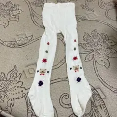 ベビータイツ ホワイト クマ刺繍 95cmまで