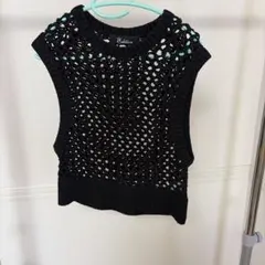 Edition ブラック ニットベスト メッシュ編み