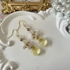 ☆❤️ ガラス　猫　花　パール　ピアス　イヤリング　ハンドメイド