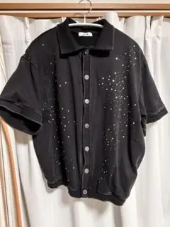 【epnok】ラインストーン スタッズ 半袖スウェットポロ L ブラックのサムネイル
