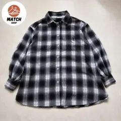 長袖シャツ　オンブレチェック　ブラック　ホワイト　起毛　綿素材　ユニセックス