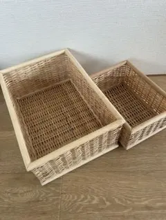 無印良品　重なるブリ材長方形バスケット　2個