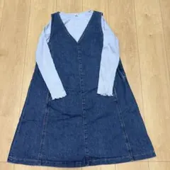 UNIQLO デニムジャンパースカート、長袖カットソーセット　150 美品