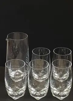 【ガラス製品】カラフェ1点 ＋ グラス5コ【昭和デザイン】