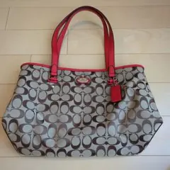 ☆未使用☆COACH ショルダーバッグ ブラウン/レッド　シグネチャー