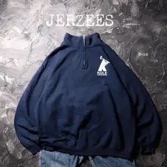 JERZEES トレーナー スウェット　ハーフジップ　企業ロゴ　ネイビー