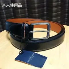 【未使用品】バーバリー ロンドン メンズ ノバチェック レザーベルト 牛革 黒のサムネイル